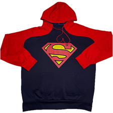 Superman DC Comics Men  s L Red Navy Blue Pullover Hoodie Graphic Logo Sweatshirt
