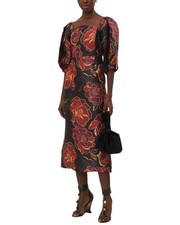 Farm Rio Shiny Chita Black Short Sleeve Midi Dress Women's