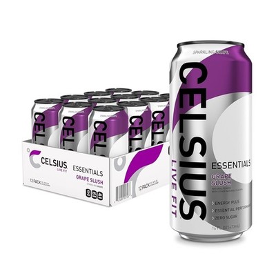 CELSIUS ESSENTIALS Sparkling Grape Slush, Sugar Free Energy Drink Pack of 12