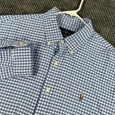 Ralph Lauren Shirt Mens XL Extra Large Blue Gingham Check Long Sleeve Button Dwn