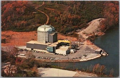 c1960s PEACH BOTTOM ATOMIC POWER STATION Postcard Aerial View of Nuclear Plant