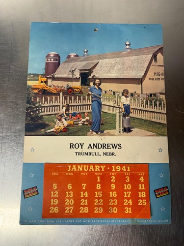 Original 1941 Minneapolis Moline Tractor Company Advertising Calendar & Brochure