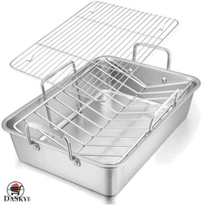 Heavy-Duty Stainless Steel Roasting Pan 16x11.5 - Perfect for Turkey & More