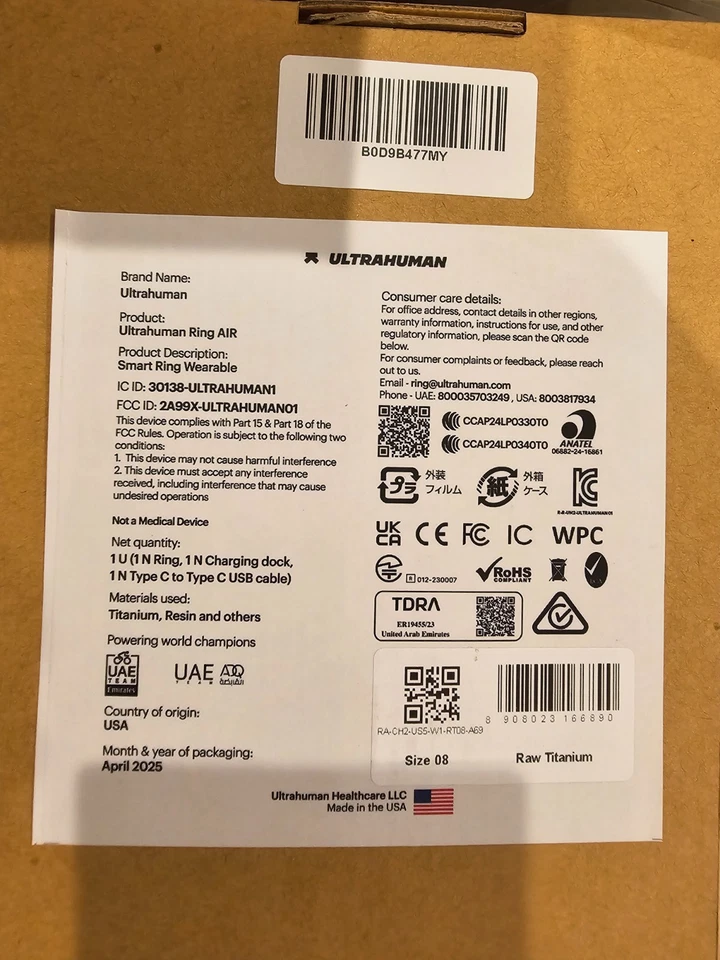 ***BRAND NEW*** Ultrahuman Air RAW TITANIUM SMART RING - SIZE 08 - SEALED - Image 3 of 4