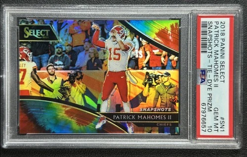 PATRICK MAHOMES II PSA 10 2018 PANINI SELECT #SN-1 SNAPSHOTS TIE-DYE PRIZM 9/25