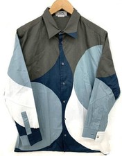 HERMES Cotton Long Sleeve Shirt Tops Men Size 42 Blue Gray White Genuine