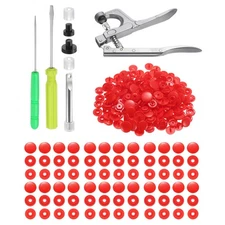 Plastic Snaps Fasteners with Snap Pliers, 100 Set T8 No-Sew Button Kit Red