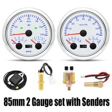 2 Gauge Set 85mm GPS Speedometer 120MPH&Tacho w/Fuel/Oil/Temp/Volt With Sensor