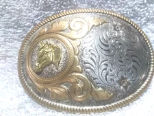 Montana Silversmiths Sterling Silver Plate Gold Horse Head Swirl Flowers Great