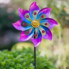 Wind Spinner Metal Pinwheels Kinetic Outdoor Yard Garden Lawn Art Decor (Purple)