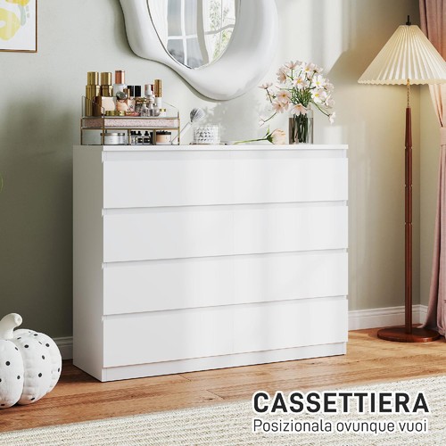 Cassettiera 8 Cassetti Camera da Letto in Legno 120x39x100 cm Bianco DecHome - Foto 4 di 9