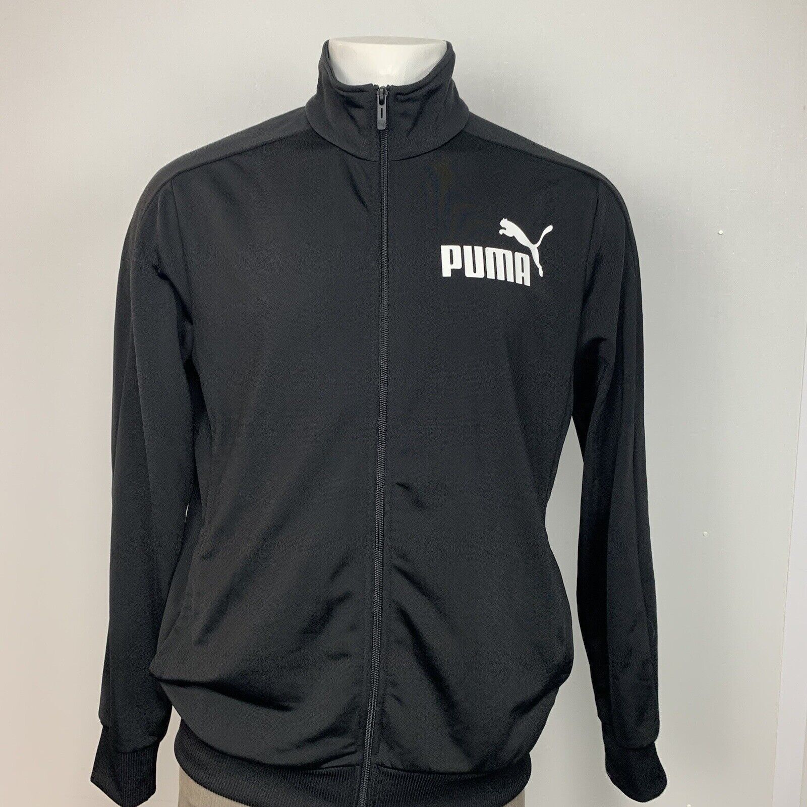 PUMA JACKET BLACK Casual Active Full Zip MENS Jersey Medium M Long Sleeve