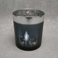 Gilde Windlicht Teelichthalter Schneewald Tanne Hirsch Silber Weiß Weihnachten
