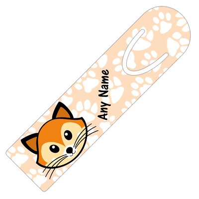 PERSONALISED FOX FACE PAWS PRINT BOOKMARK ALUMINIUM PAGE HOLDER READING GIFT