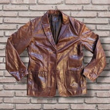 Gap - Vintage Womens Brown Leather Y2k Patina Wear Stylish Bomber Jacket Size M