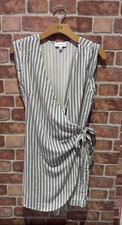 Luxology Wrap Tie Dress Women's Small Striped Midi Length V Neck Sleevless