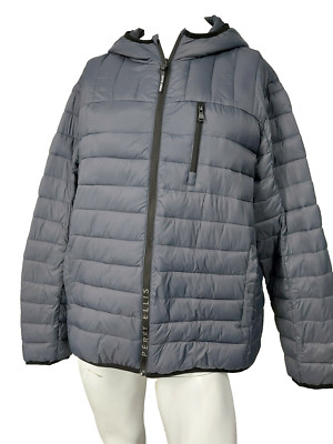 PERRY ELLIS Charcoal Gray Windproof Hooded Ultra Light Puffer Jacket XXL NWT