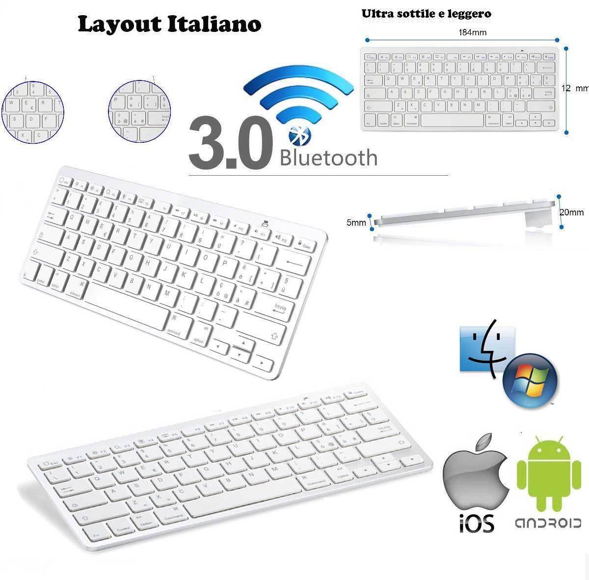 Tastiera Wireless Bluetooth Keyboard Slim per Apple iMac Macbook iPhone iPad ITA