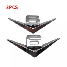 2PCS Chrome V6 Turbo Engine Metal Side Wing Badge Rear Trunk Sport Sticker