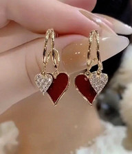 Women Hot Red Heart Earrings 18k Gold Plated ...