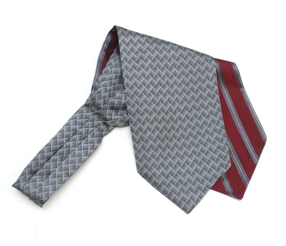 男式 Cravat Ascot Maroon 灰色条纹双面 100% 真丝 A139 全新带盒 — 第 3/4 张图片