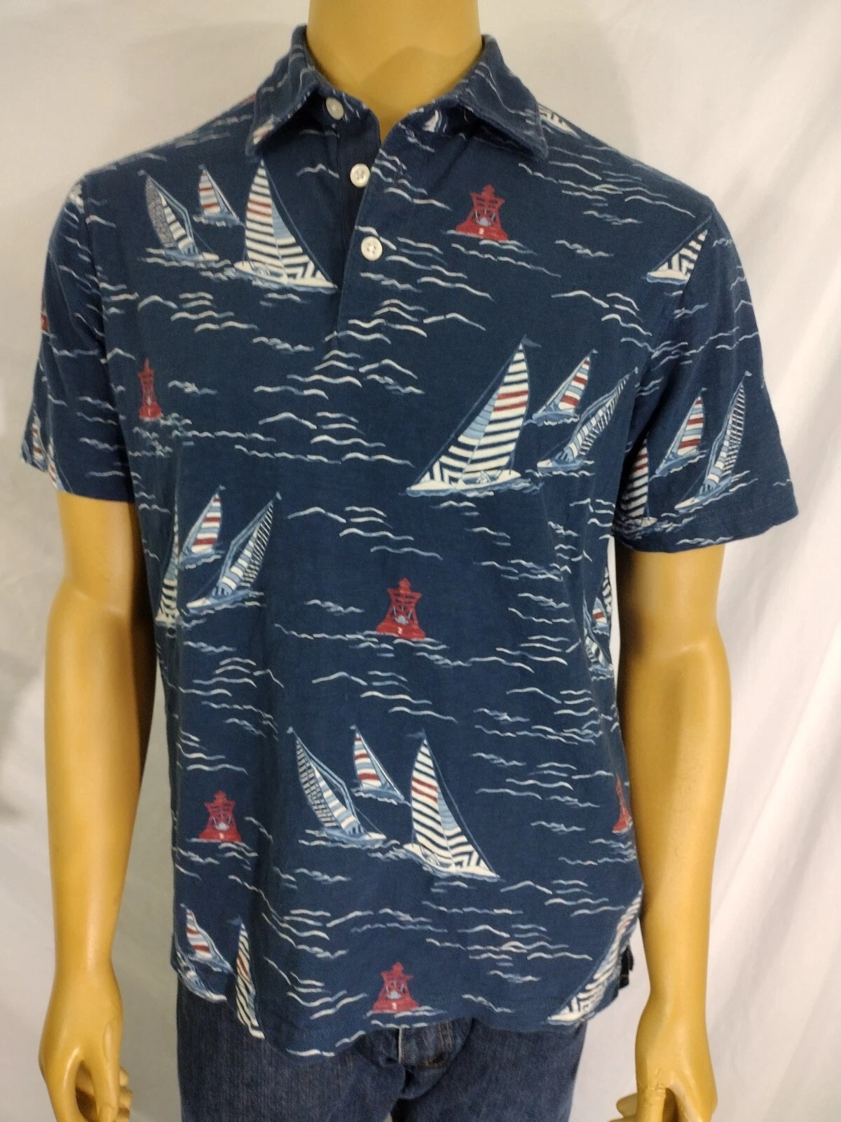 IZOD Saltwater Men's Dockside Beach Casual Cotton Med Dark Blue Sailing Buoys