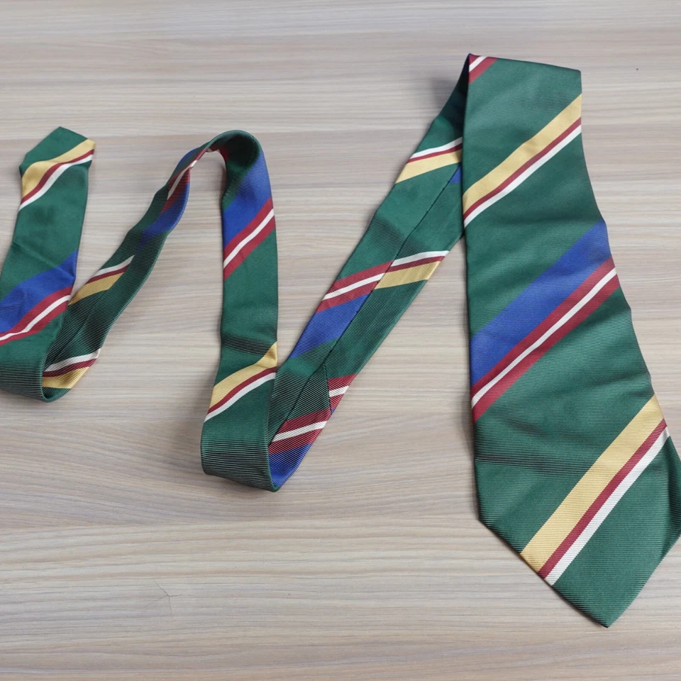Corbata de Diseñador para Hombres Verde Multi Rayas Repp Seda Regimiento JEFFREY BANKS Foto 4 de 4