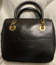 Authentic PRADA Double Handle Bag Black  Leather And Nylon - Vintage