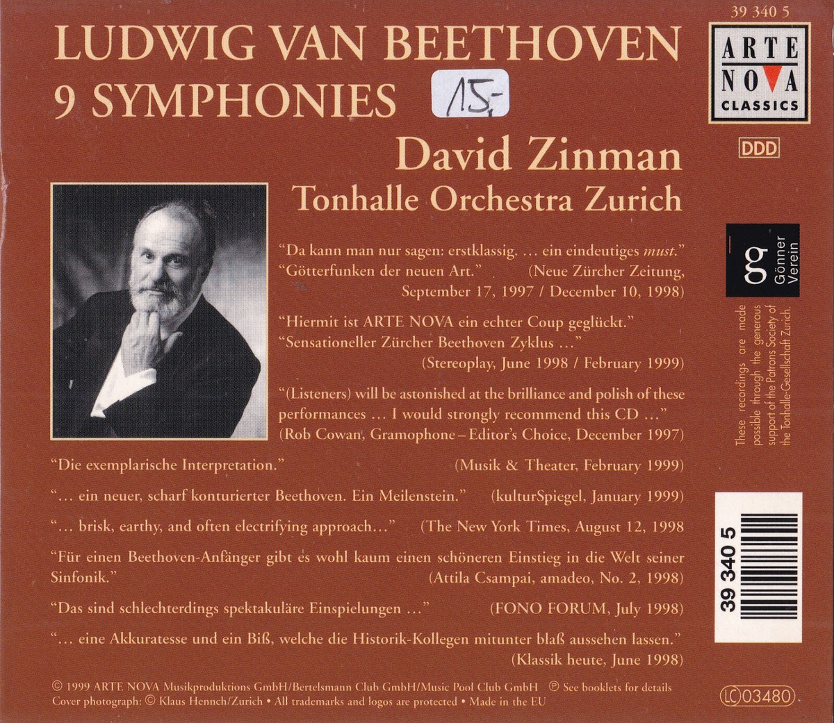 Beethoven, David Zinman, Tonhalle Orchestra Zurich - 5xCD Box-Set