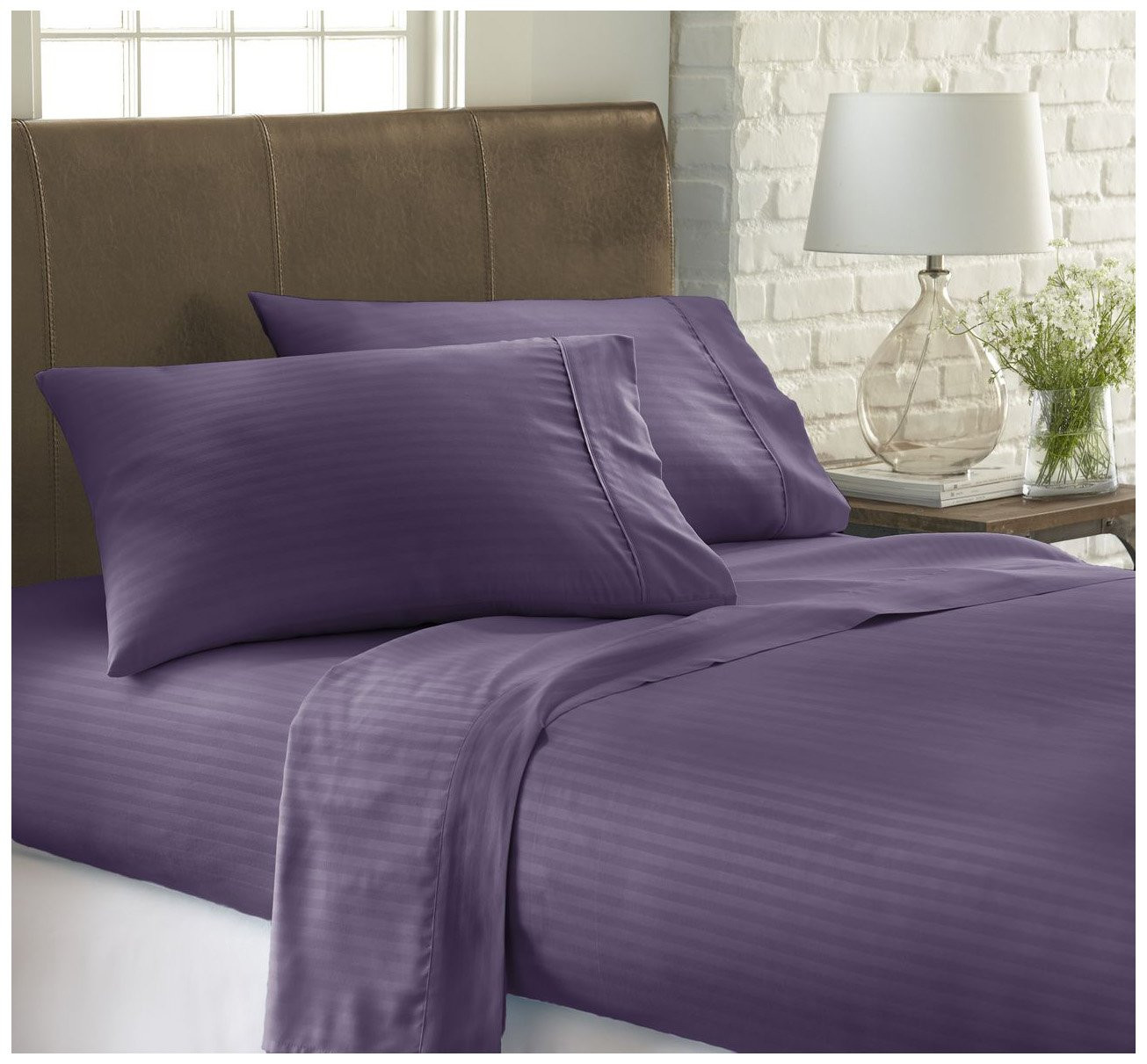 Home Embossed Stripe Purple 4pc California King Sheet Set
