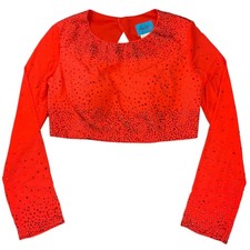Studio 17 Size 12 Red Rhinestone Crop Sheer Long Sleeve Dance Pageant Statement