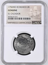 1756 MO M MEXICO 2 REAL Shipwreck EL CAZADOR NGC Graded Genuine