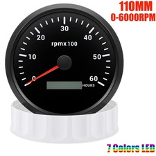 110MM 7 Colors LED Tachometer 0-6000RPM With Hourmeter Gauge for Boat Car ATV