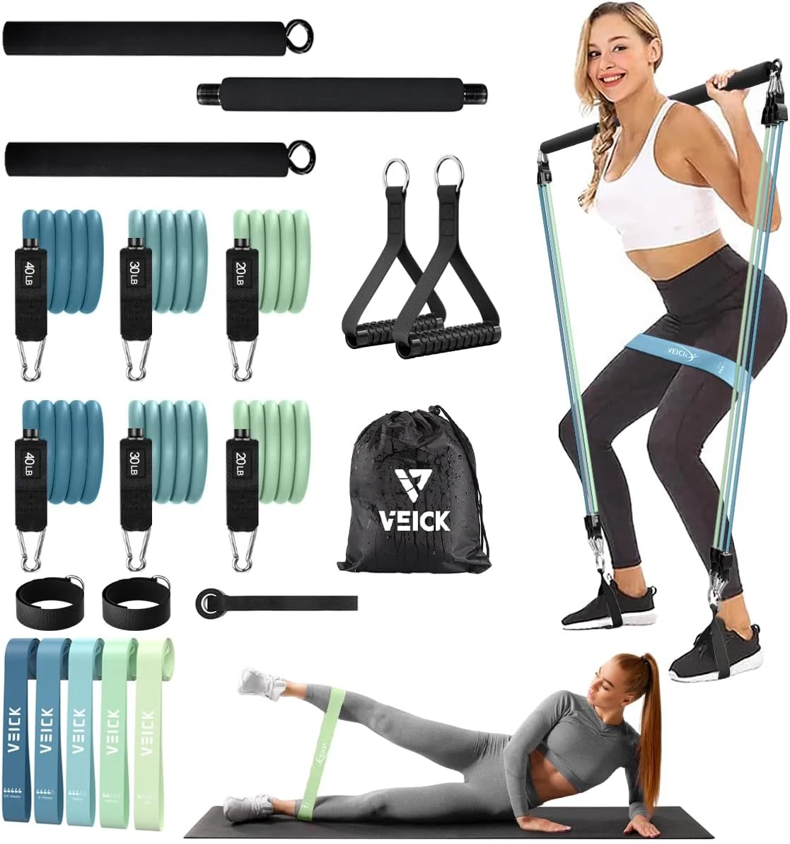 Pilates Bar Kit with Resistance Bands, Elastic Workout Bands for Men Women, Set