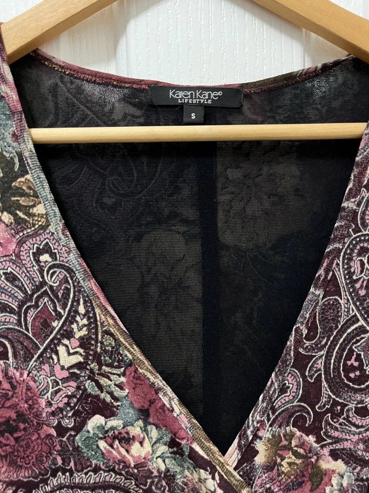 Antigo Vestido de Malha Transparente Anos 90 Y2K Karen Kane Floral Floresta Fada Capricho P - Imagem 3 de 4