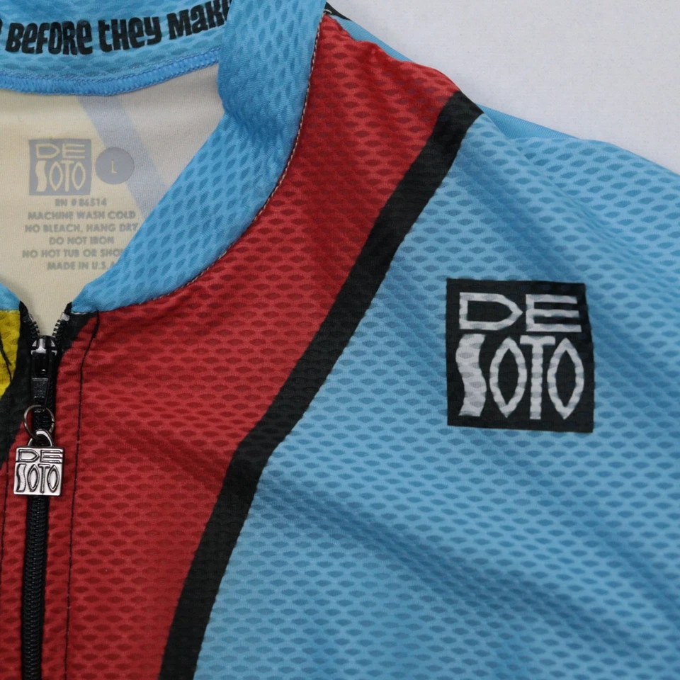 De Soto Cycling Jersey Sz Large Short Sleeve Shirt Top Triathlon Colorful USA - Image 4 of 4