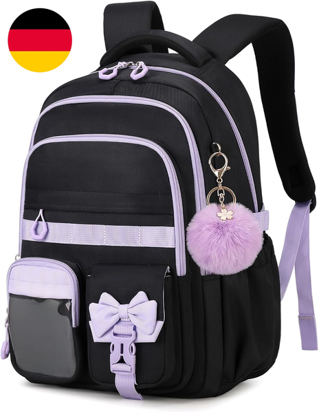 Amythe Schulrucksack MäDchen Rucksack Kinder Ergonomisch, Schwarz Lila | Leichte-image