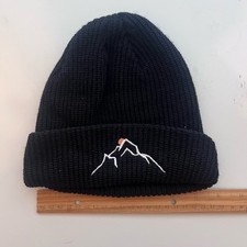 New Beanie Kids Black Knit 100 Acrylic Snow Mountains Embroidered. One Size