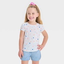 Toddler Girls' Short Sleeve Hearts T-Shirt - Cat & Jack™ Cream 2T: Crew Neck