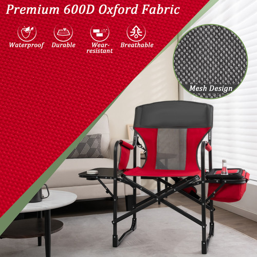 Folding Camping Directors Chair Portable w/ Cooler Bag & Side Table Red - Picture 7 of 7