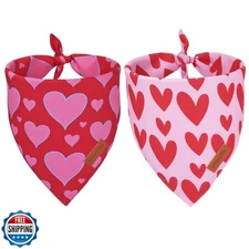 PTDECOR Valentine Dog Bandana, Reversible Valentine Pet Scarf, Multi Size, Re