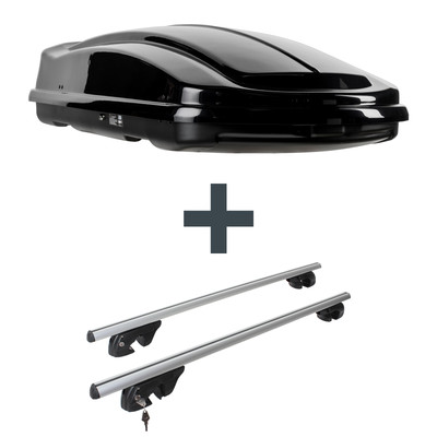 Dachbox LEVUP Space 430 Duo + Dachträger Menabo Sherman für Renault Koleos I HY