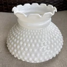 Vtg White Milk Glass Hurricane Student Lamp Shade Hobnail Ruffled 5 3/4” Fitter