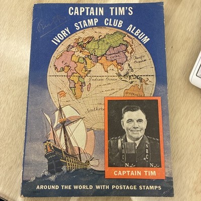 1936 Captain Tim's Ivory Stamp Club Album Around the World Original And Stamps