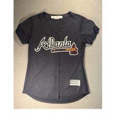 Majestic Atlanta Braves MLB Blue Cool Base Button Front Jersey Size S