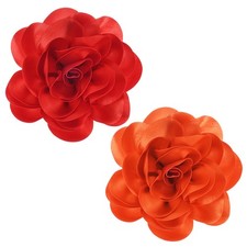 2-Pack Large Rose Flower Brooches Lapel Pins Dainty Satin Clip 20cm Red/Orange