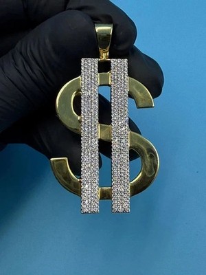 2Ct Round Cut Real Moissanite Customized Doller Pendant 14K Yellow Gold Plated