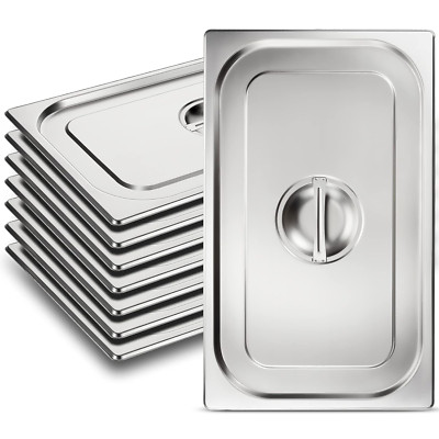 Full Size Stainless Steel Steam Table Pan Covers with Handle - 8 Pack