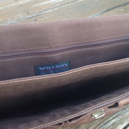 Wilsons Pelle Studio Brown Leather Briefcase Messenger Bag Double Buckle Vtg - Picture 9 of 10