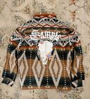 <!--F#f_0-->Boho Western Flannel Shirt Embroidered Steer Skull - SMPL- Men's L - NWT